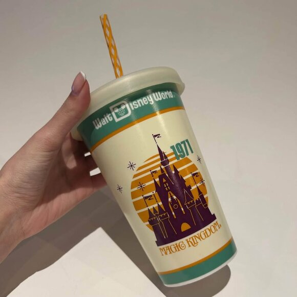 1971 Walt Disney World Magic Kingdom Ceramic Cup with Straw and Silicone Lid - Picture 6 of 6